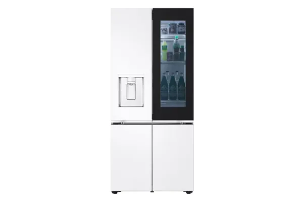 612L French Door Fridge with InstaView & Water Dispenser in White Glass Finish
